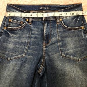 Level 99 super wide leg flare cropped  worn-in jeans. Sz 24, frayed detail